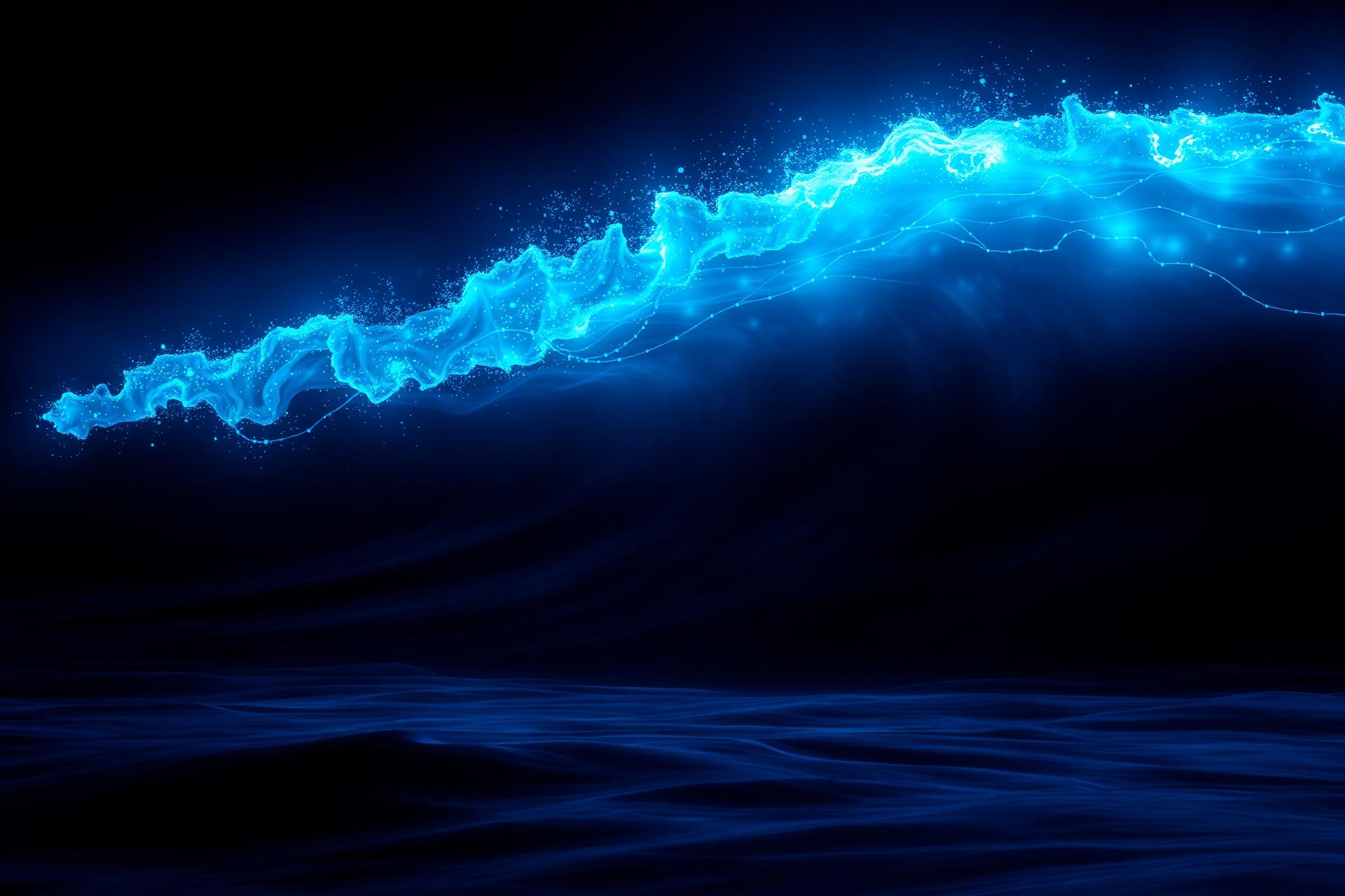Glowing bioluminescent ocean wave